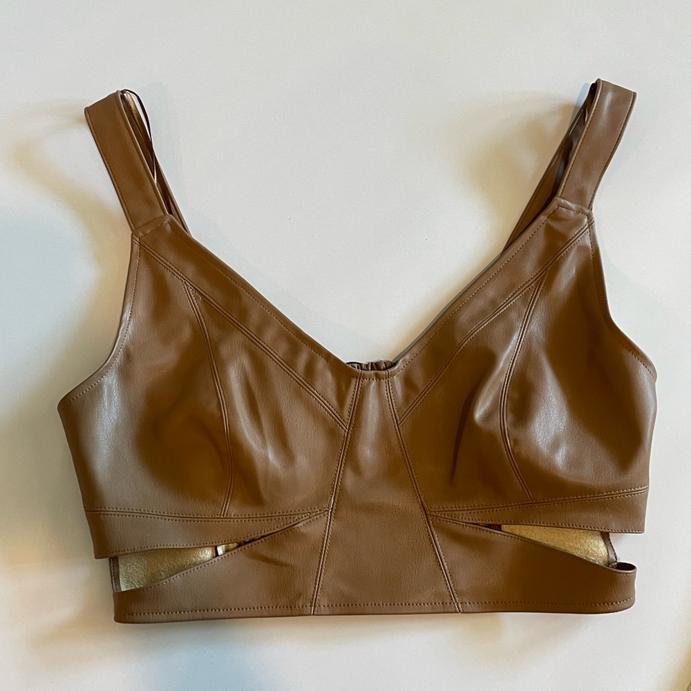 Zara Tan Faux Leather Crop Top